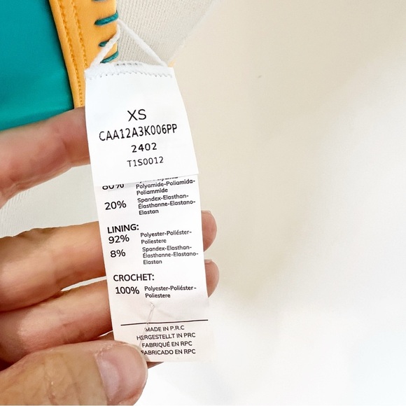 CUPSHE TEAL ORANGE YELLOW LACING TRIM BIKINI SWIM TOP WOMENS SZ XS NEW - Picture 3 of 4